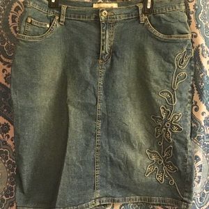 Vintage jean skirt with gold accents